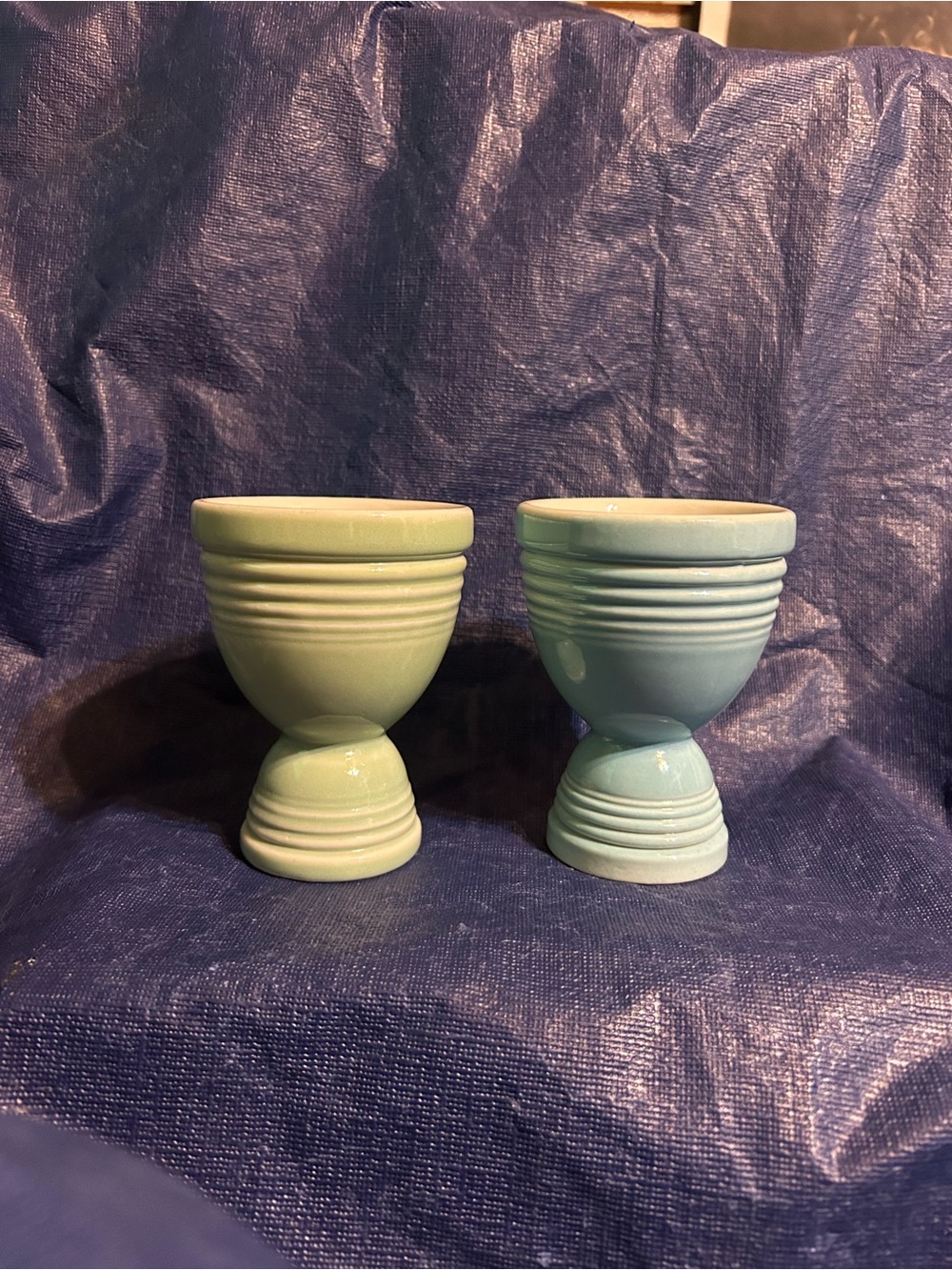 Vintage Ceramic Egg Cups Set in Mint and Aqua - Home Accents